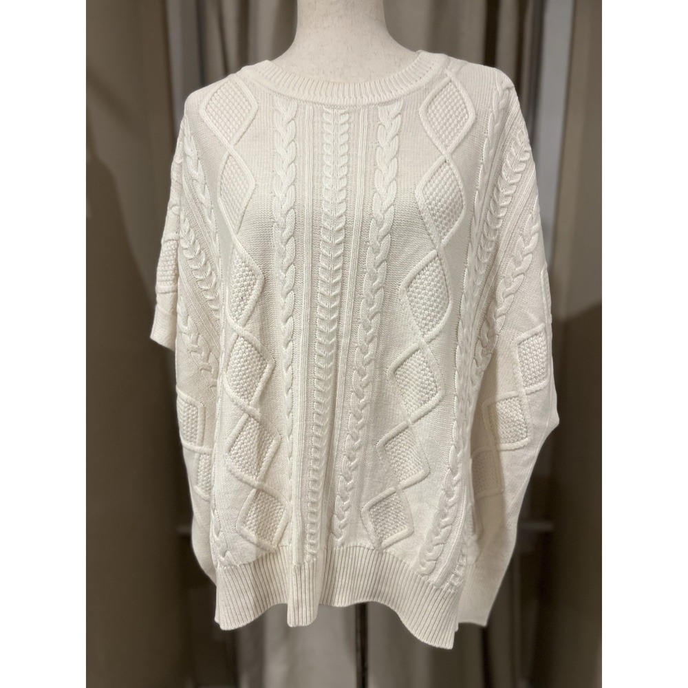 Brooks Brothers‎ Women's Cable Knit Poncho  Sweater Off White 50/50 Cotton/wool